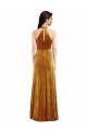 Affordable Sleeveless Halter Neck Stretch Velvet Gold Long Keyhole Back Prom Dress Canada