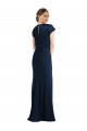 Affordable Cap Sleeves Off the Shoulder Stretch Crepe Dark Navy Long Prom Dress Canada