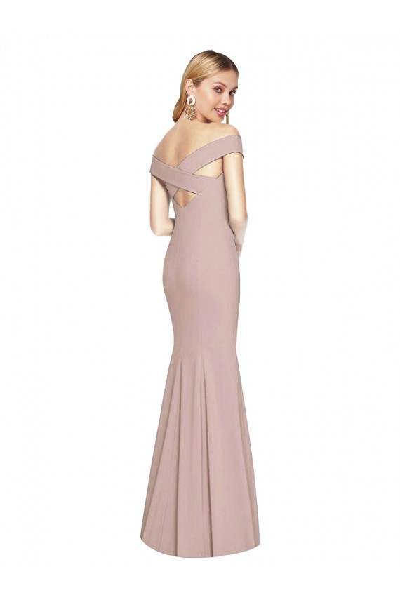 Affordable Sleeveless Off the Shoulder Stretch Crepe Dusty Pink Long Prom Dress Canada