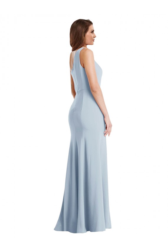 Affordable Sleeveless One Shoulder Stretch Crepe Light Sky Blue Long Prom Dresses Canada