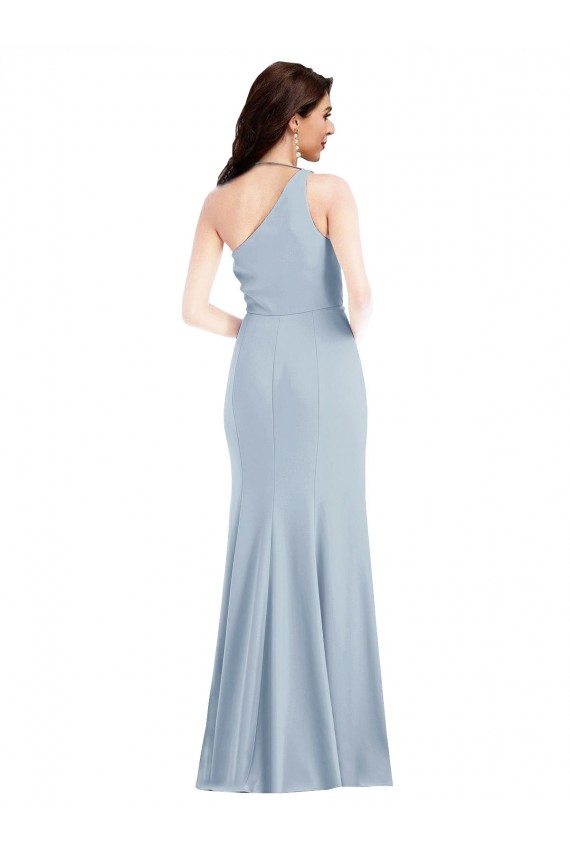 Affordable Sleeveless One Shoulder Stretch Crepe Light Sky Blue Long Evening Prom Dress Canada