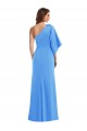Affordable Bell Sleeves One Shoulder Stretch Crepe Peacock Blue Long Prom Dress Canada