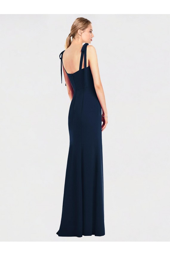 Affordable Sleeveless Spaghetti Straps Stretch Crepe Dark Navy Long Prom Dress Canada