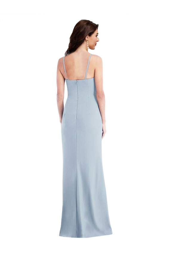 Affordable Sleeveless Spaghetti Straps Stretch Crepe Light Sky Blue Long Prom Dress Canada