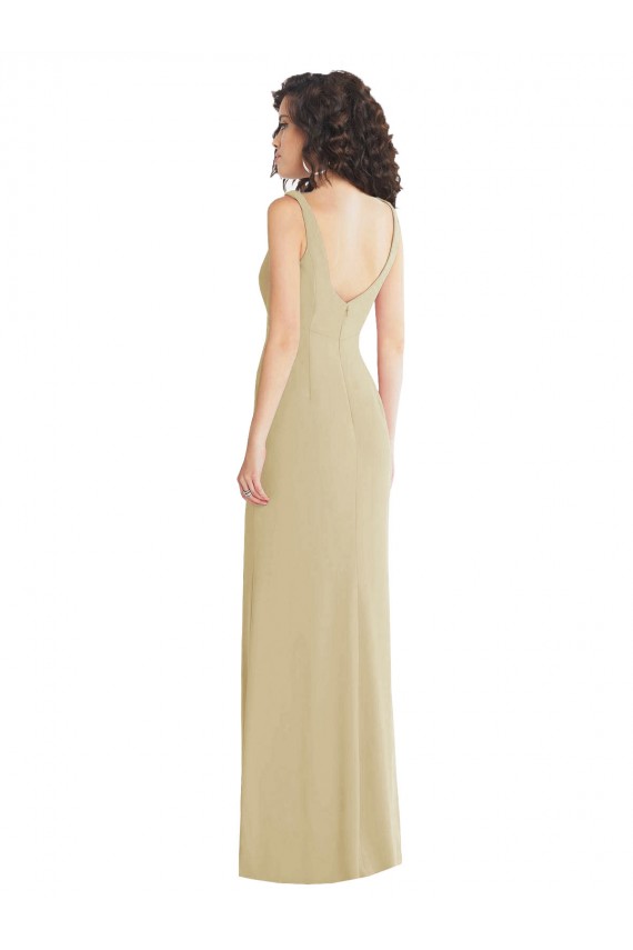 Affordable Sleeveless Square Neck Stretch Crepe Champagne Long Prom Dress Canada