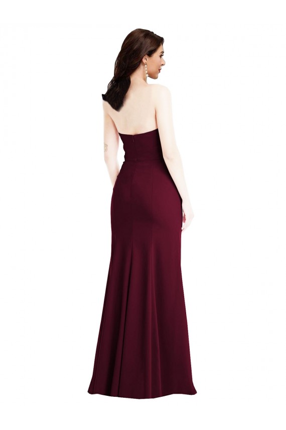 Affordable Sleeveless Strapless Stretch Crepe Burgundy Gold Long Prom Dress Canada