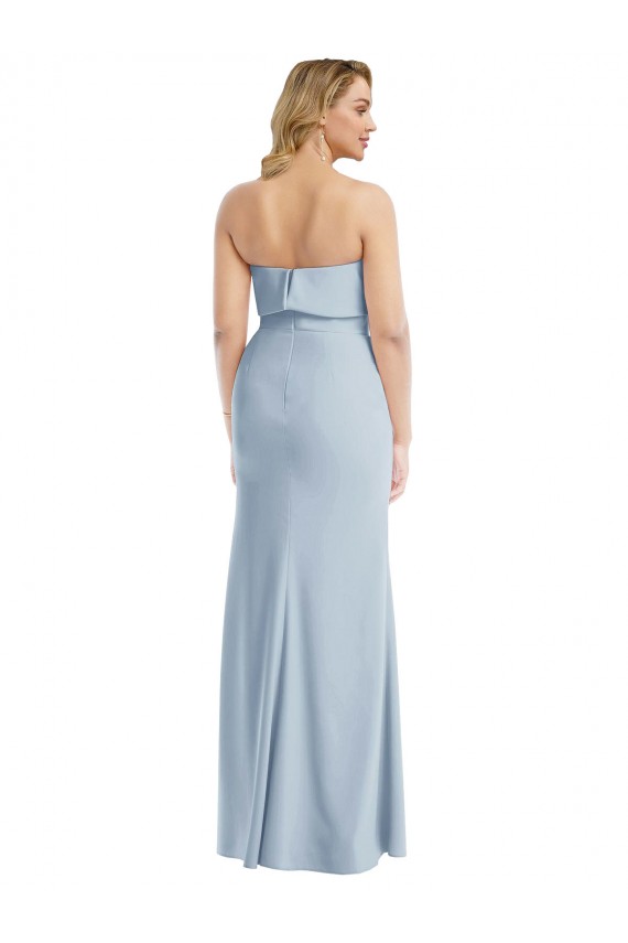 Affordable Sleeveless Strapless Stretch Crepe Light Sky Blue Long Low Back Prom Dress Canada