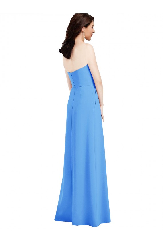 Affordable Sleeveless Strapless Stretch Crepe Peacock Blue Long Prom Dress Canada