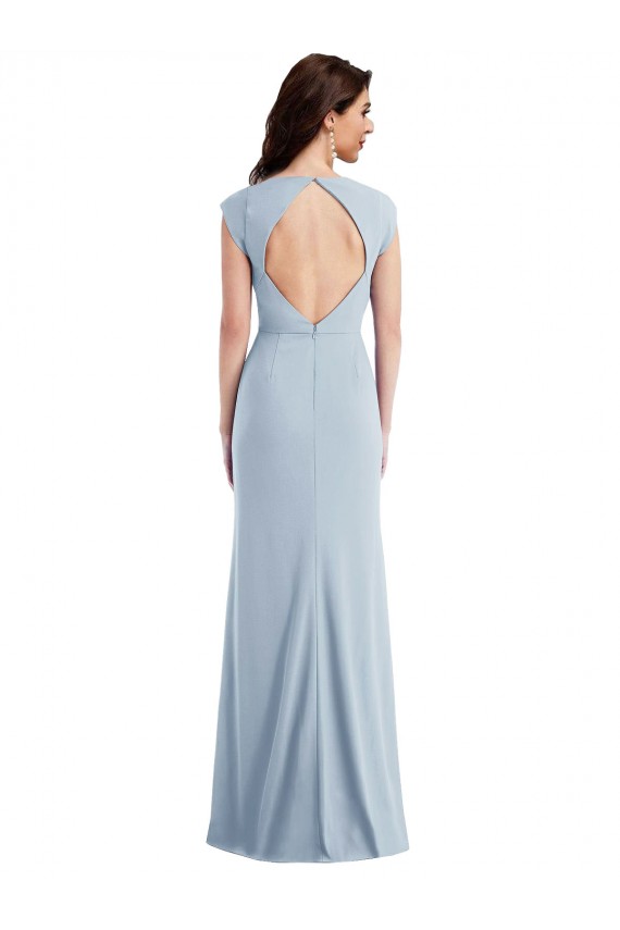Affordable Cap Sleeves Stretch Crepe Light Sky Blue Long Prom Dress Canada