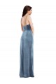 Affordable Sleeveless Spaghetti Straps Stretch Velvet Dusty Blue Long Low Back Prom Dress Canada