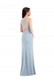 Affordable Sleeveless V-Neck Stretch Crepe Light Sky Blue Long Criss Cross Back Prom Dress Canada