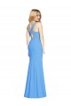 Affordable Sleeveless V-Neck Stretch Crepe Peacock Blue Long Prom Dress Canada
