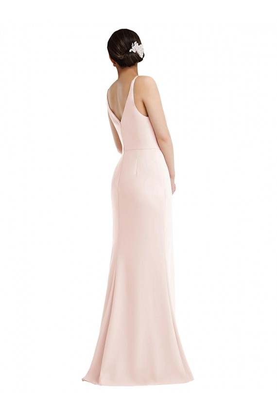Affordable Sleeveless V-Neck Stretch Crepe Pink Long V-Back Prom Dress Canada
