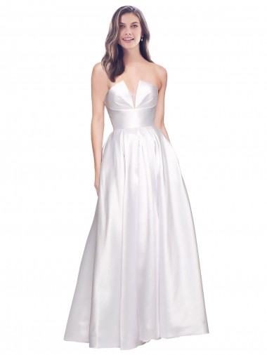 Affordable Sleeveless Strapless Stretch Satin White Long Prom Dress Canada