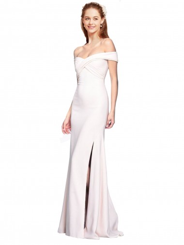 Affordable Sleeveless Off the Shoulder Stretch Crepe White Long Prom Dress Canada