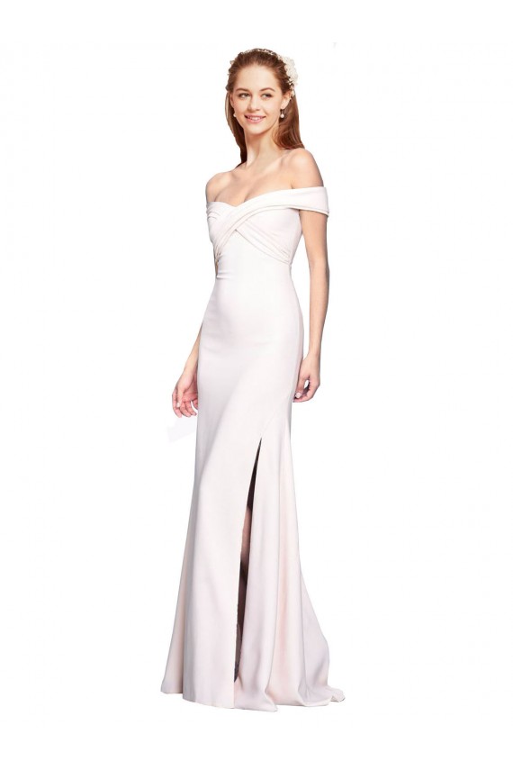 Affordable Sleeveless Off the Shoulder Stretch Crepe White Long Prom Dress Canada
