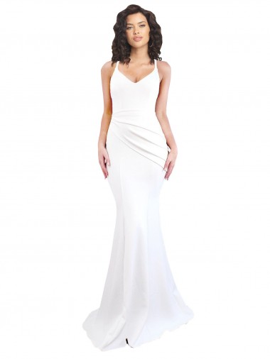 Affordable Sleeveless High Neck Stretch Crepe White Long Black Tie Prom Dress Canada