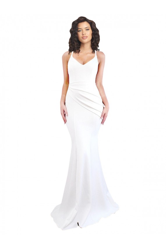 Affordable Sleeveless High Neck Stretch Crepe White Long Black Tie Prom Dress Canada